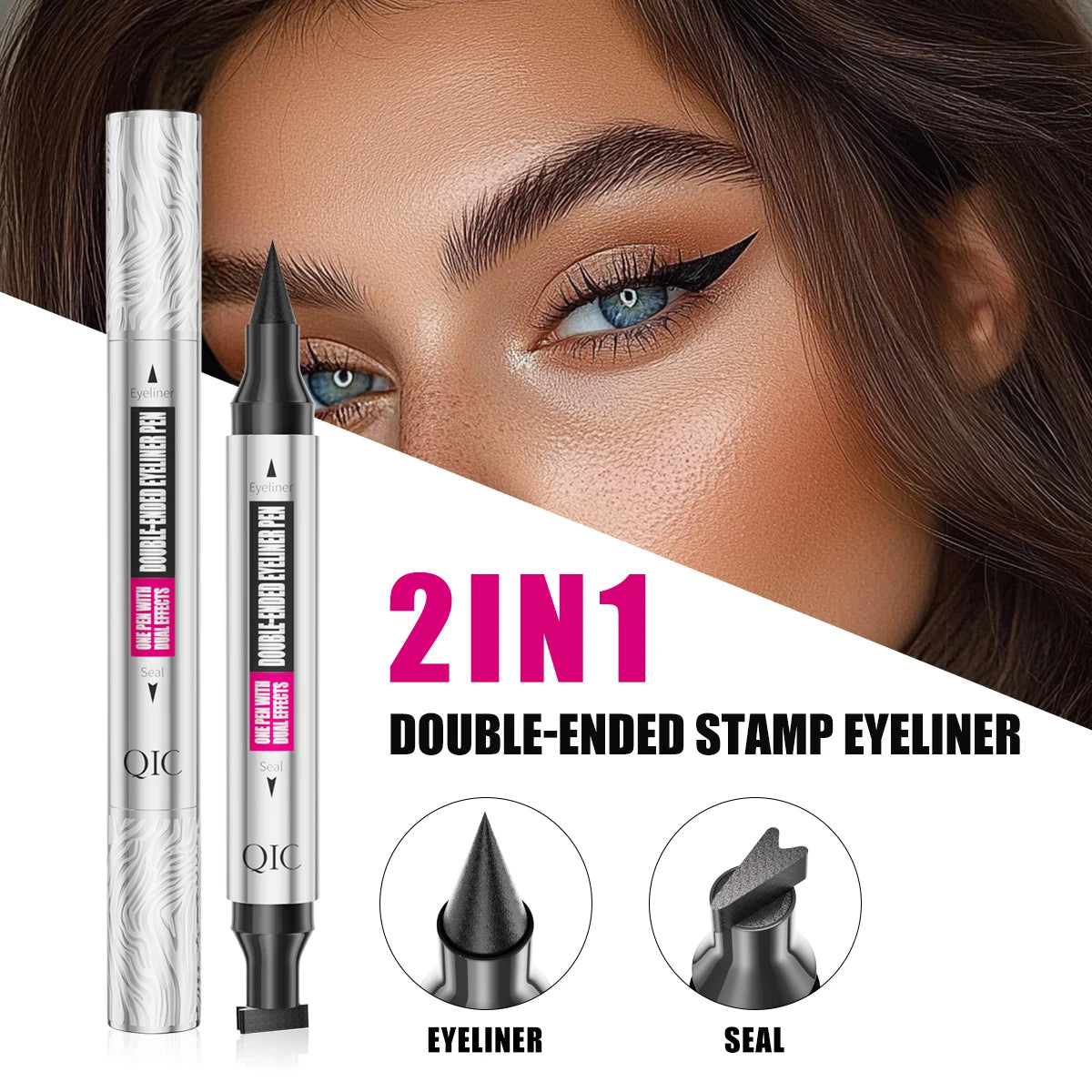 QIC 2-in-1 Eyeliner Stamp Pen – Waterproof & Quick Dry