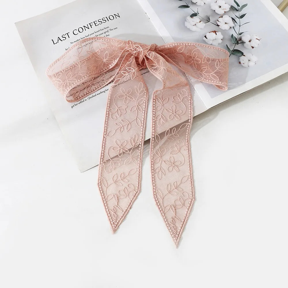 Ins Elegant Thin Women Narrow Long Scarf Korean Version Embroidered Flower Ribbon Waistband 140cm Y2k Female Headscarf Summer Oasis Select Pink