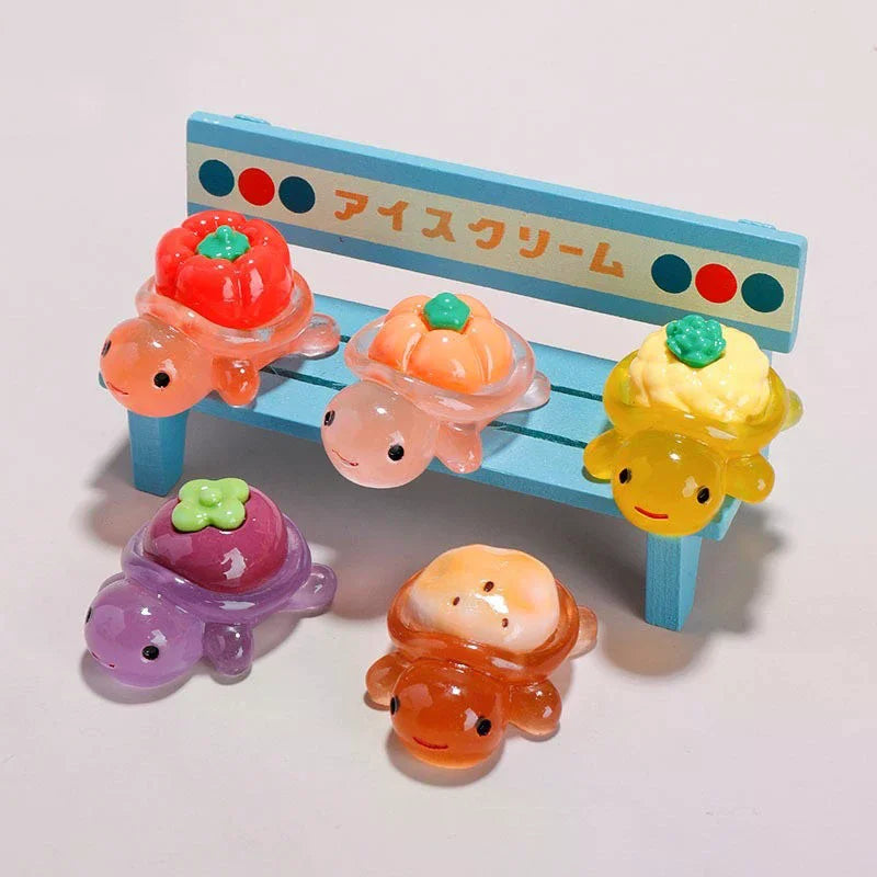 10Pcs Mini Resin Glowing Cartoon Fruit Turtle Small Ornament Doll House Scene Model Toys Play House Desktop Decorations Oasis Select