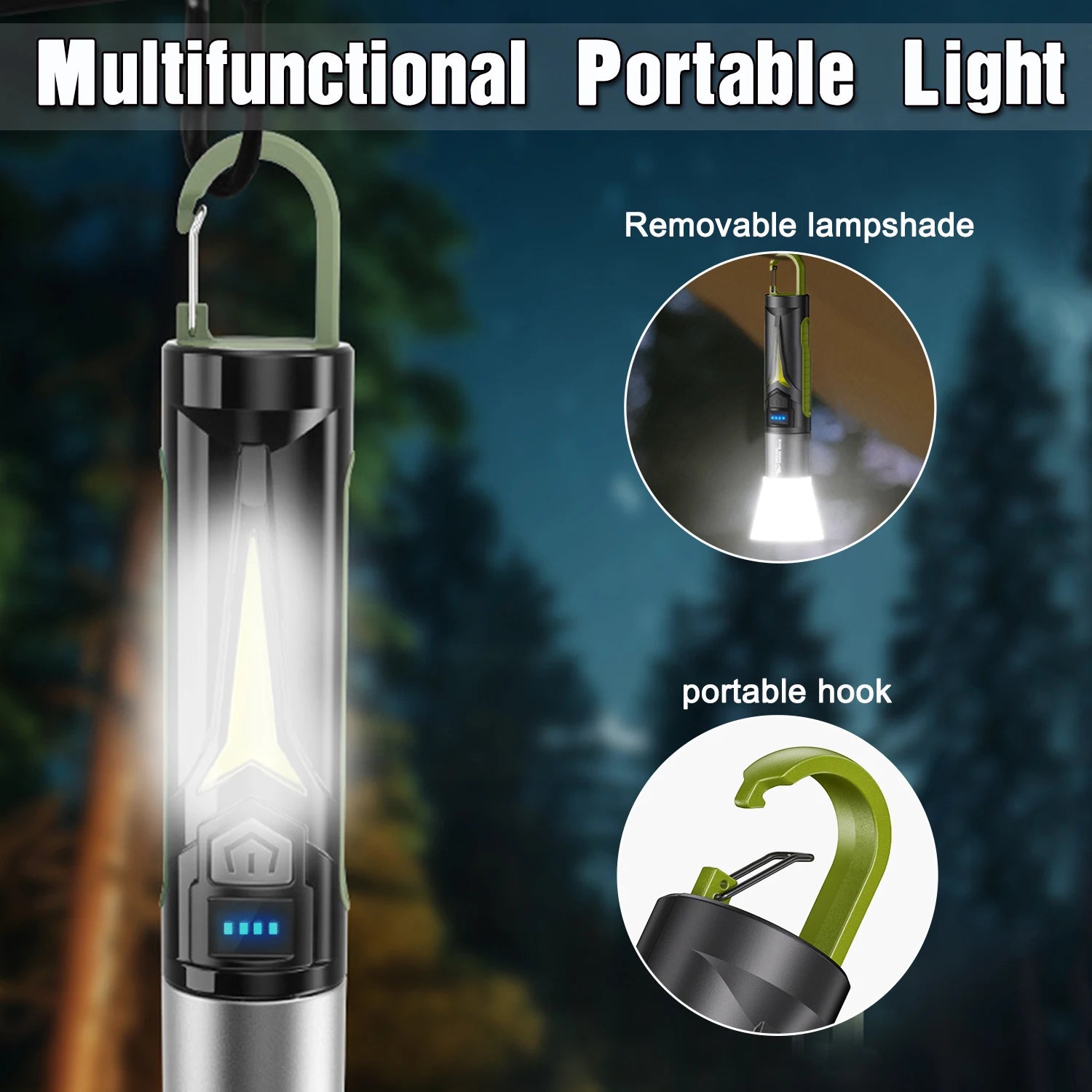Powerful LED Flashlight Outdoor Camping Light USB Rechargeable Flashlight Portable Work Light Emergency Torch with Side Lights Oasis Select