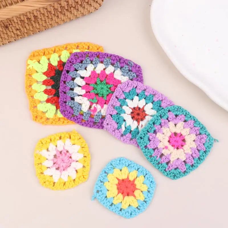 10Pcs Random Mix Colors Handmade Crochet Doilies Suit Square Flower Piece For Diy Clothing Pocket Coaster Bag Tablecloth Oasis Select