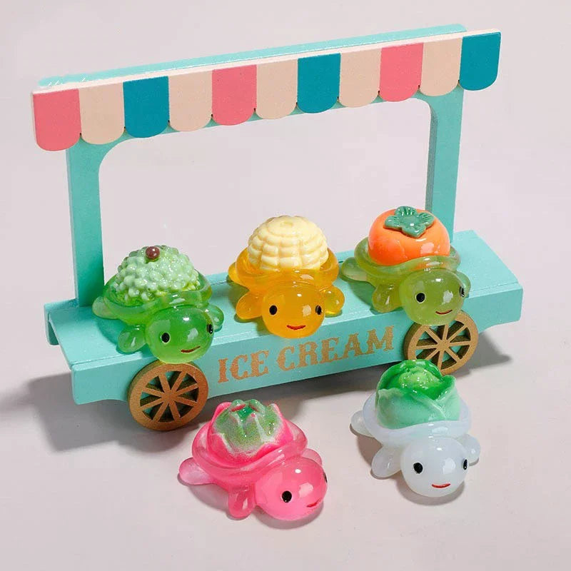 10Pcs Mini Resin Glowing Cartoon Fruit Turtle Small Ornament Doll House Scene Model Toys Play House Desktop Decorations Oasis Select
