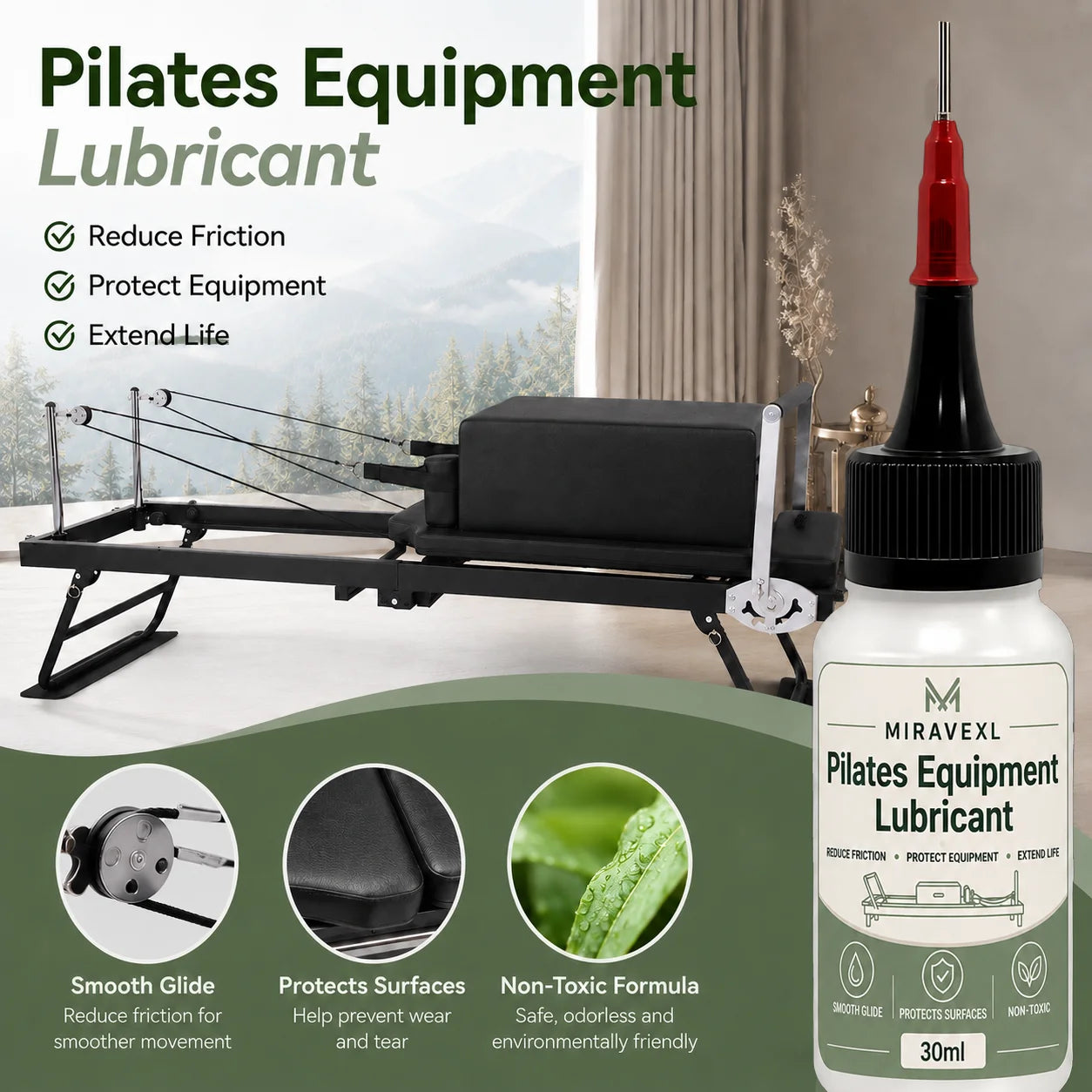 Pilates Equipment Lubricant with Precision Brush, 30 ml Non-Toxic Reformer Rail Oil for SmoothGlide and Friction Reduction Care Oasis Select