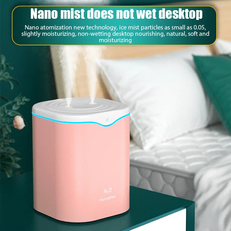 2000ML USB Air Humidifier Double Spray Port Essential Oil Aromatherapy Humificador Cool Mist Maker Fogger Purify for Home Office Oasis Select