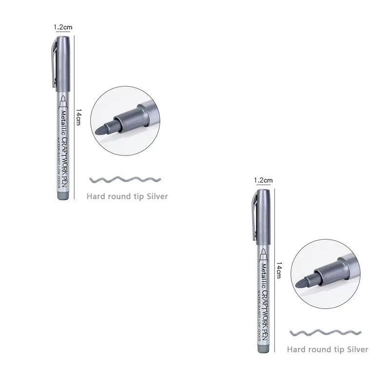 1/2/3/4Pcs Metallic Marker Pen Set Gold Silver Brush Pen Medium Point Markers For Metal Rock Painting Black Paper Card Making Oasis Select 2pcs Hard nib Silver