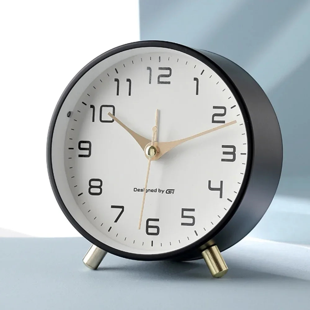 Nordic Light Luxury Quiet Alarm Clock Students Use A Simple Clock with A Frosted Metal Table Alarm Clock Oasis Select black