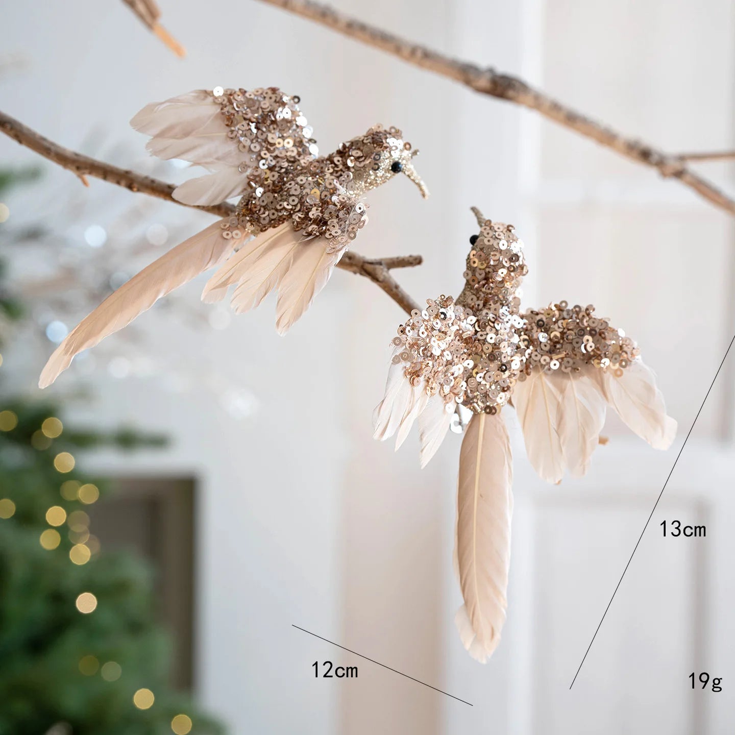 2PCS Feathered Hummingbird Christmas Tree Ornaments | Glitter Birds