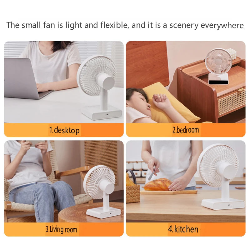 URGGU LED Clock Desktop Fan – Rechargeable Oscillating Fan