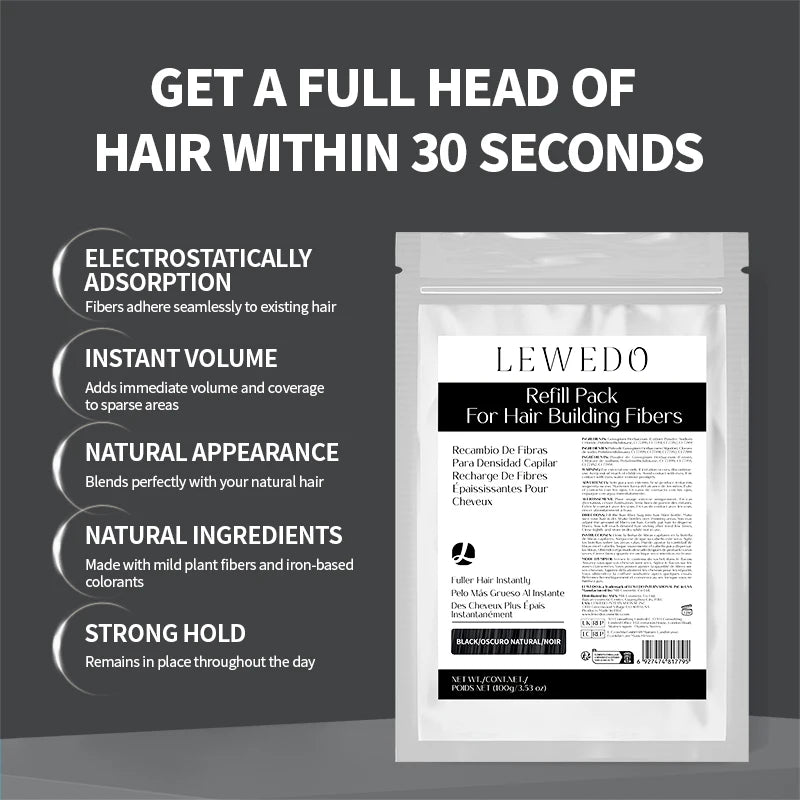 LEWEDO Keratin Hair Fiber Kit – Powder, Refill & Spray Applicator