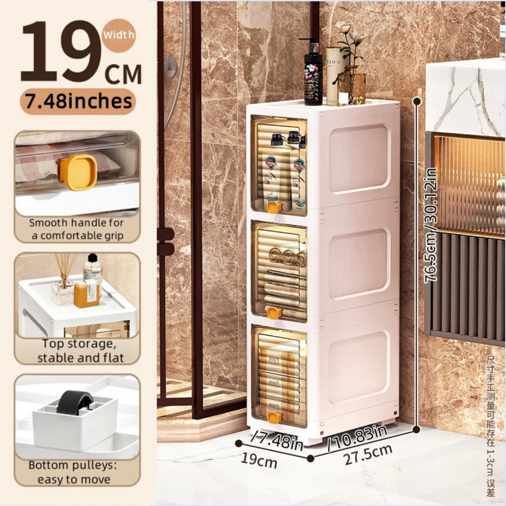19cm Slim Storage Cabinet Flip-Top Organizer with Multi-Layer Shelves Large Capacity for Kitchen Living Room Bathroom Oasis Select 3 Tiers Clear Yellow