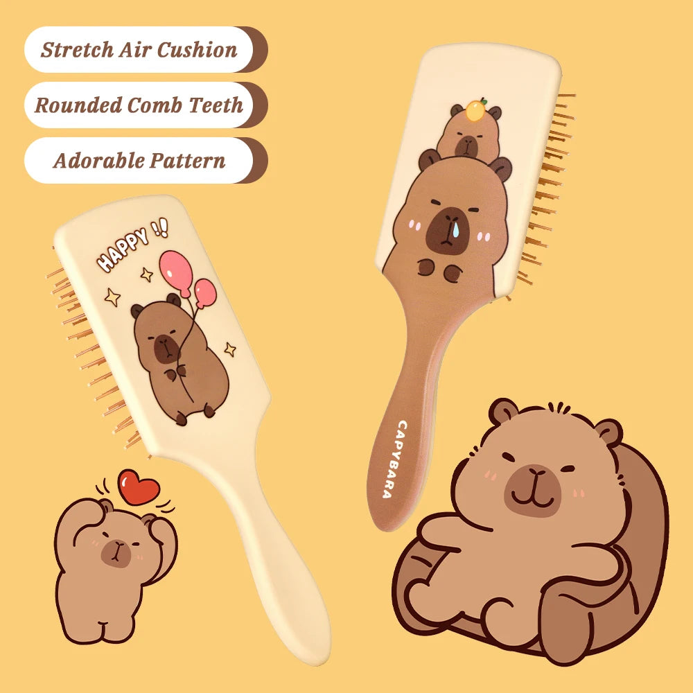 Cute Cartoon Capybara Air Cushion Hair Brush - Happy Balloons & Stars Design, Portable Daily Hair Care Comb Oasis Select