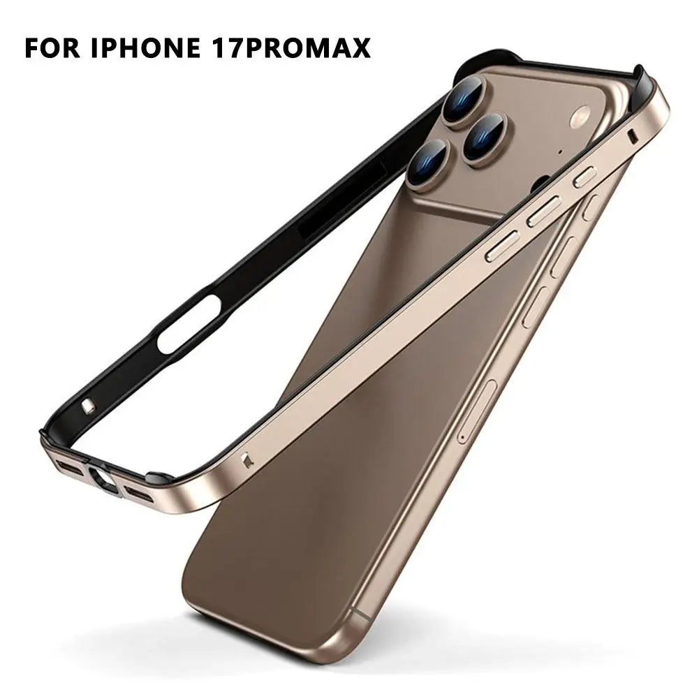 Luxury Alloy Metal Bumper Phone Case For iPhone 17 Air 17 Pro Max 17 Pro Silicone Lining Corner Pads Anti Collision Frame Oasis Select Desert gold 17pm