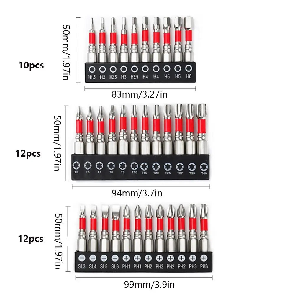 Magnetic Hex Screwdriver Bit Set S2 Steel 1/4" Impact Driver