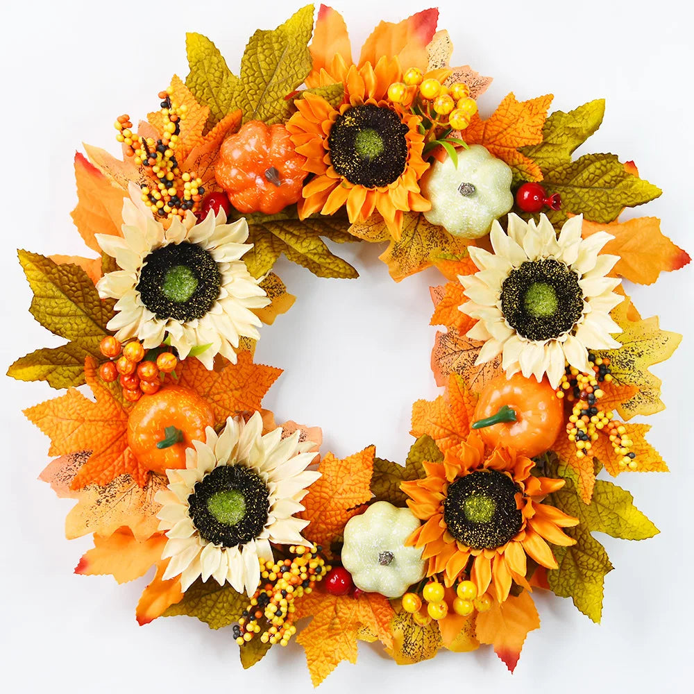 Autumn Door Wreath Christmas Halloween Decoration Pumpkin Berry Pine Cone Maple Artificial Cloth Rattan Material Home decoration Oasis Select
