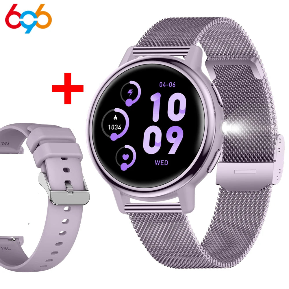 Waterproof Smart Watches Ladies Full Touch Screen Sports Fitness Flashlight Blue Tooth Call Smart Watch Women 128M Large Memory Oasis Select PUPUS A PUM