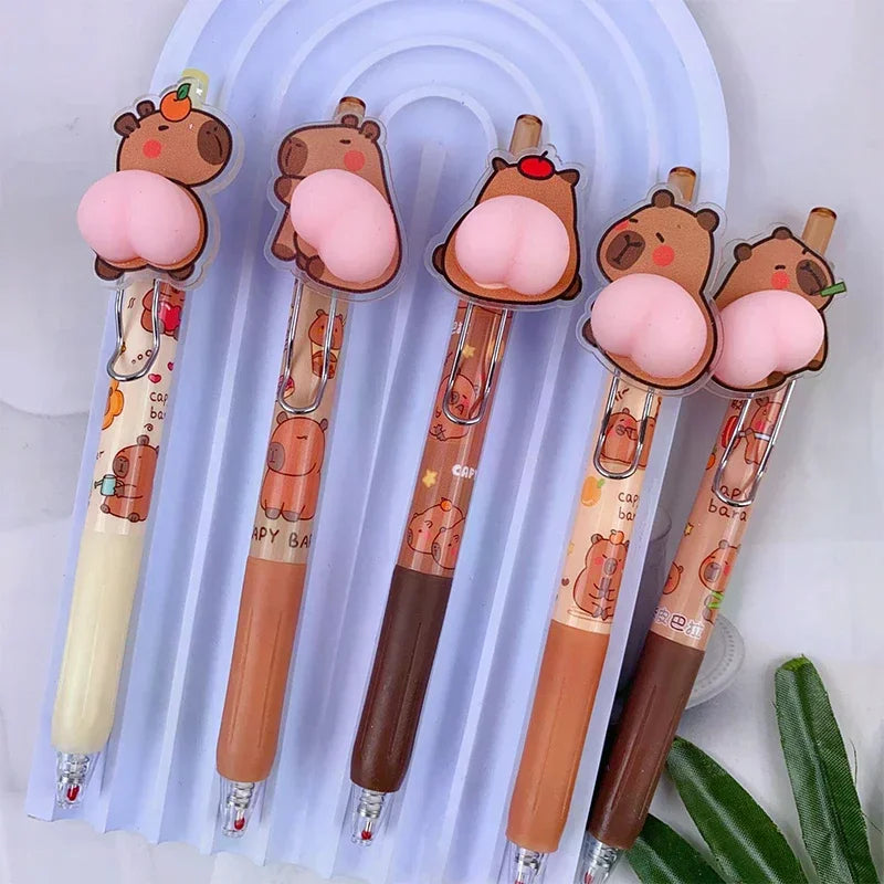 1Pc Cartoon Capybara Butt Pressing Neutral Pen Funny Writing Pens Quick-Drying Writing Smooth Kawaii Pens Aesthetic Stationery ﻿ Oasis Select