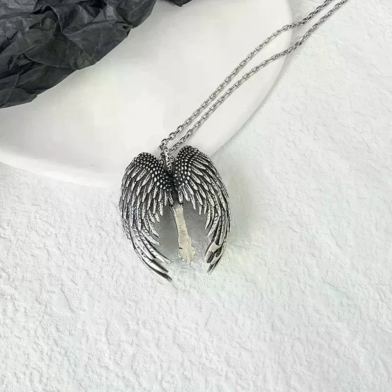 Vintage Angel Wings Cross Pendant Necklace For Men Women Personalized Simple Punk Gothic Necklace Jewelry Accessories Gifts Oasis Select