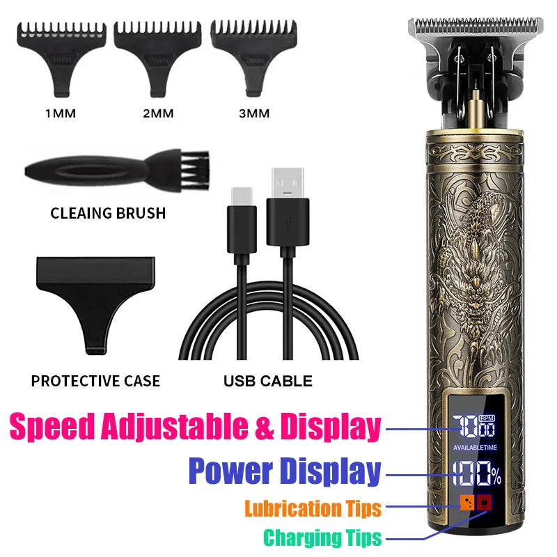 Vintage Carving Hair Cutting Machine T9 Professional Portable Rechargeable Man Beard Cutting Machine / Hair Clipper Accessories Oasis Select 068-Dragon