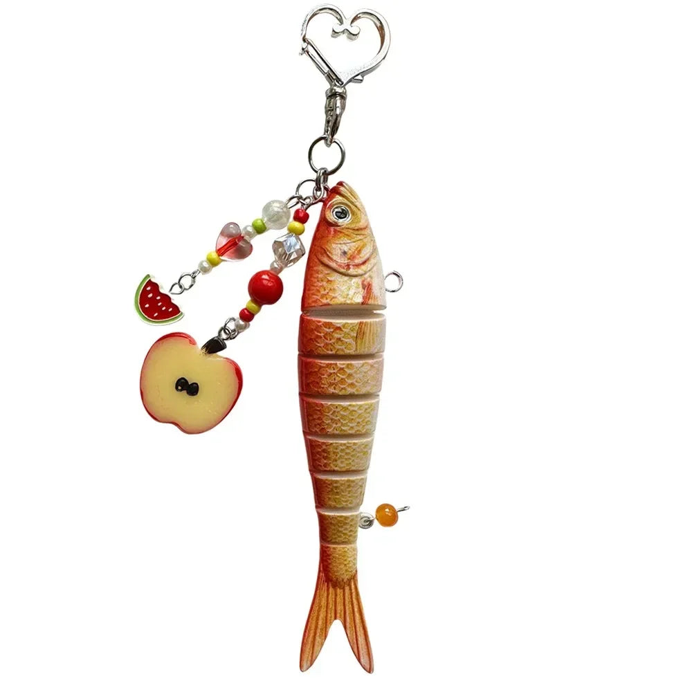 New Plastic Fish Keychain Multi Jointed Simulation Fish Hook Key Chain Backpack Pendant Gifts Oasis Select 3