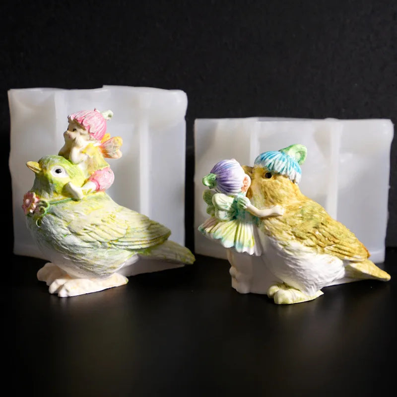 3D Bird Flower Fairy Silicone Mold Pastoral Spirit Bird Ornament Candle Mold DIY Plaster Silicone Mold Oasis Select