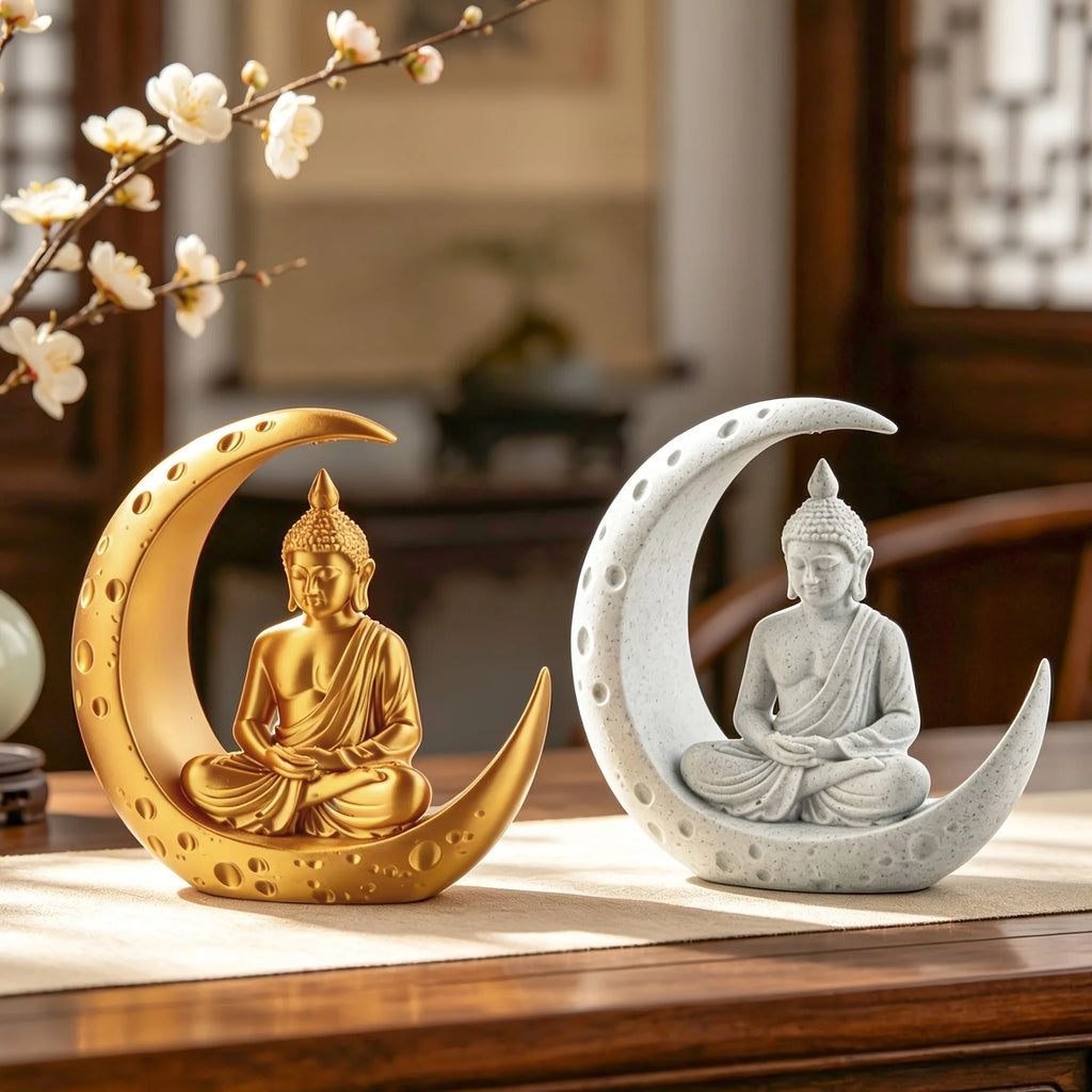 Moon Buddha Statue Home Meditating Buddha Figurine for Zen Garden Home Desktop Decor Spiritual Ornament YogaSpace Spiritual Gift Oasis Select