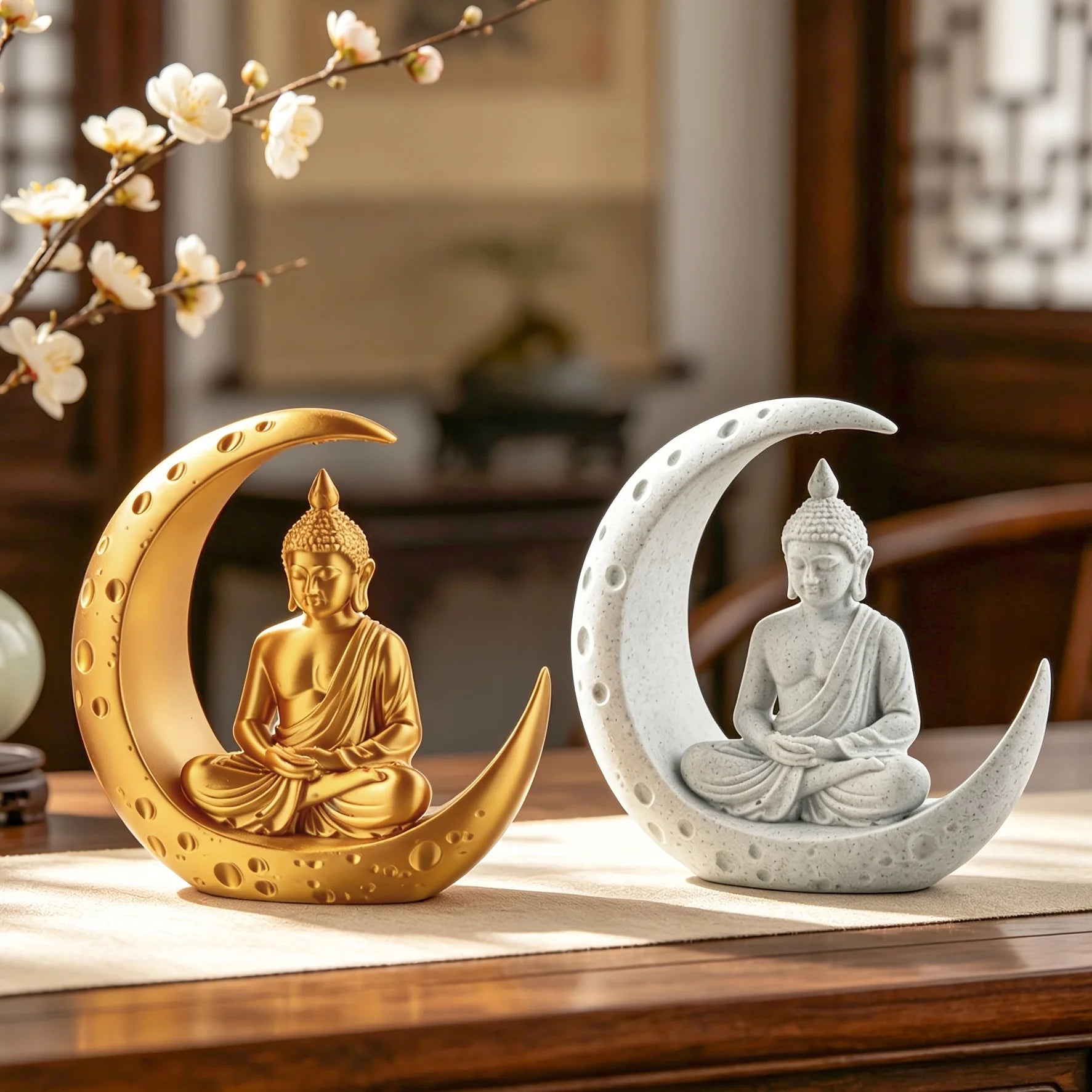 Moon Buddha Statue Home Meditating Buddha Figurine for Zen Garden Home Desktop Decor Spiritual Ornament YogaSpace Spiritual Gift Oasis Select