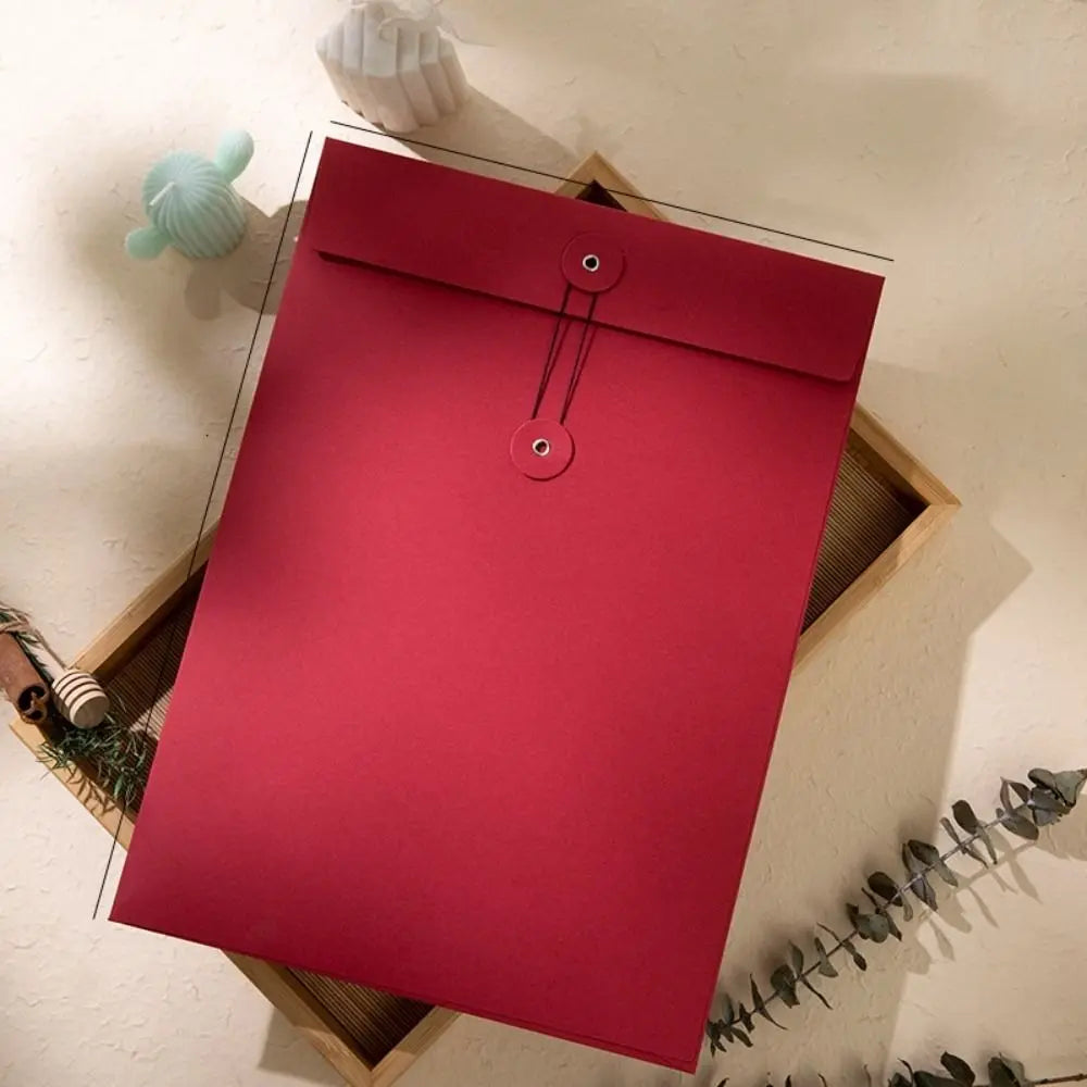 Kraft Paper Envelope with Button String Tie Winding Ticket File Documents Bag Letter Photos Journal Storage Budget Envelopes Oasis Select Red-A4