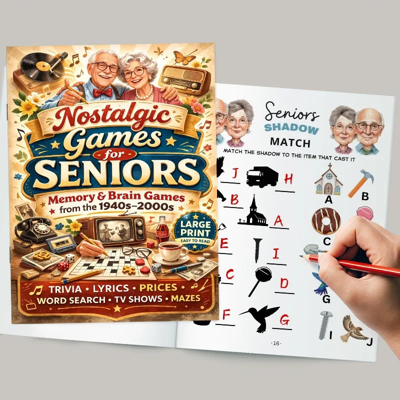 Two large-sized nostalgic activity manuals, specially designed for the elderly as brain-training games Oasis Select