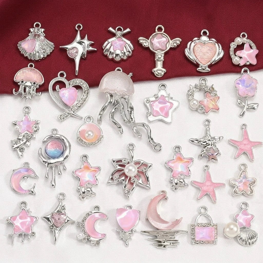 10pcs Purple Pink Heart Enamel Charms Y2K Gothic Style Pendants For Making DIY Handmade Findings Accessories Necklace Jewelry Oasis Select Pink
