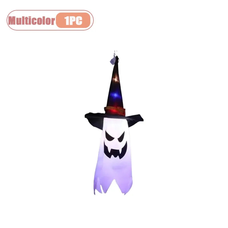 1-5PCS Halloween Wizard Hat Ghost Hanging Decoration Spooky Room Ambiance for Ghost Festival Party Scary Decor Flash Pendant Oasis Select Multicolor-1PC Big