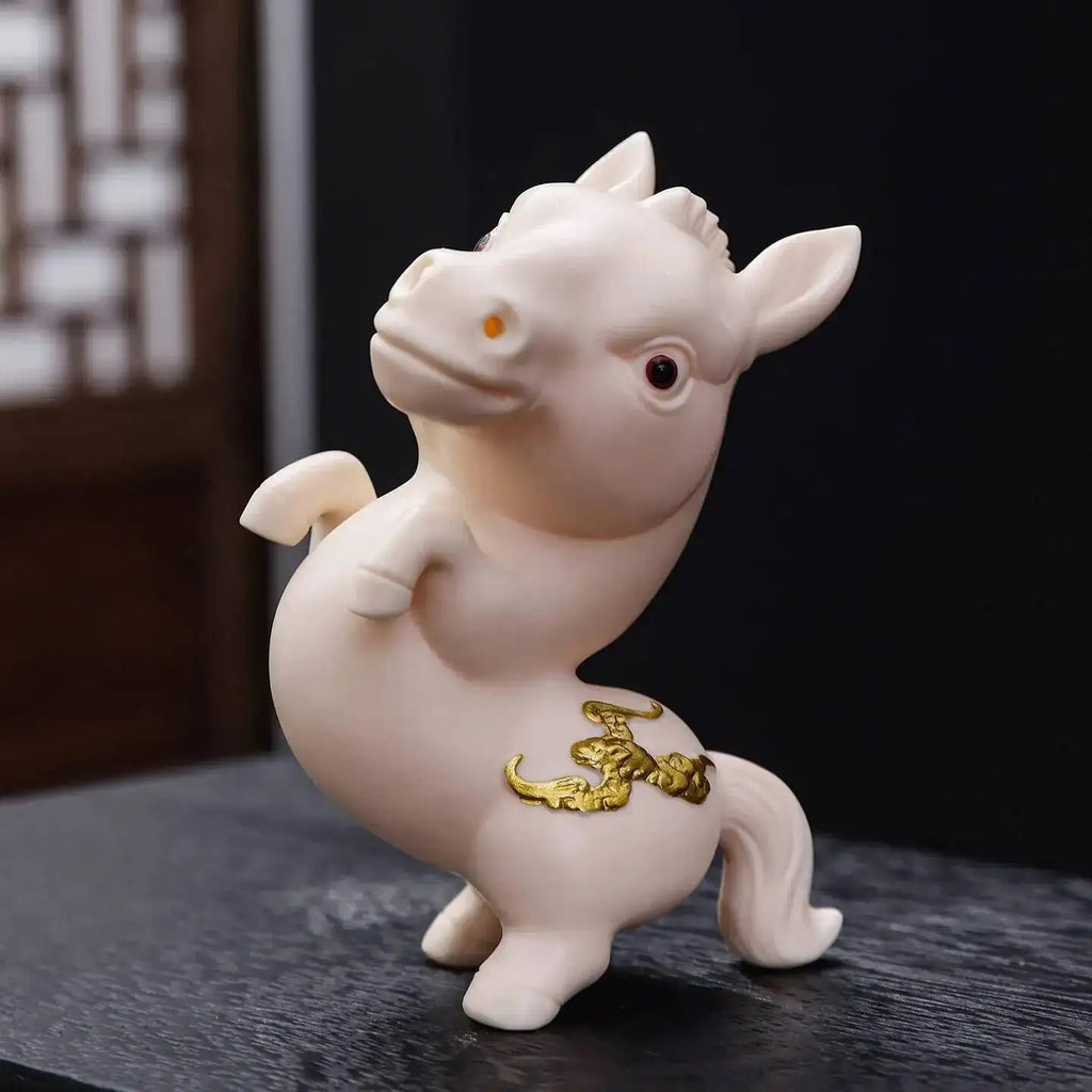 Jade Yellow Porcelain Tea Pet Ornament Horse Zodiac Lucky Charm Cute Horse Tea Paly Чаепитие Oasis Select