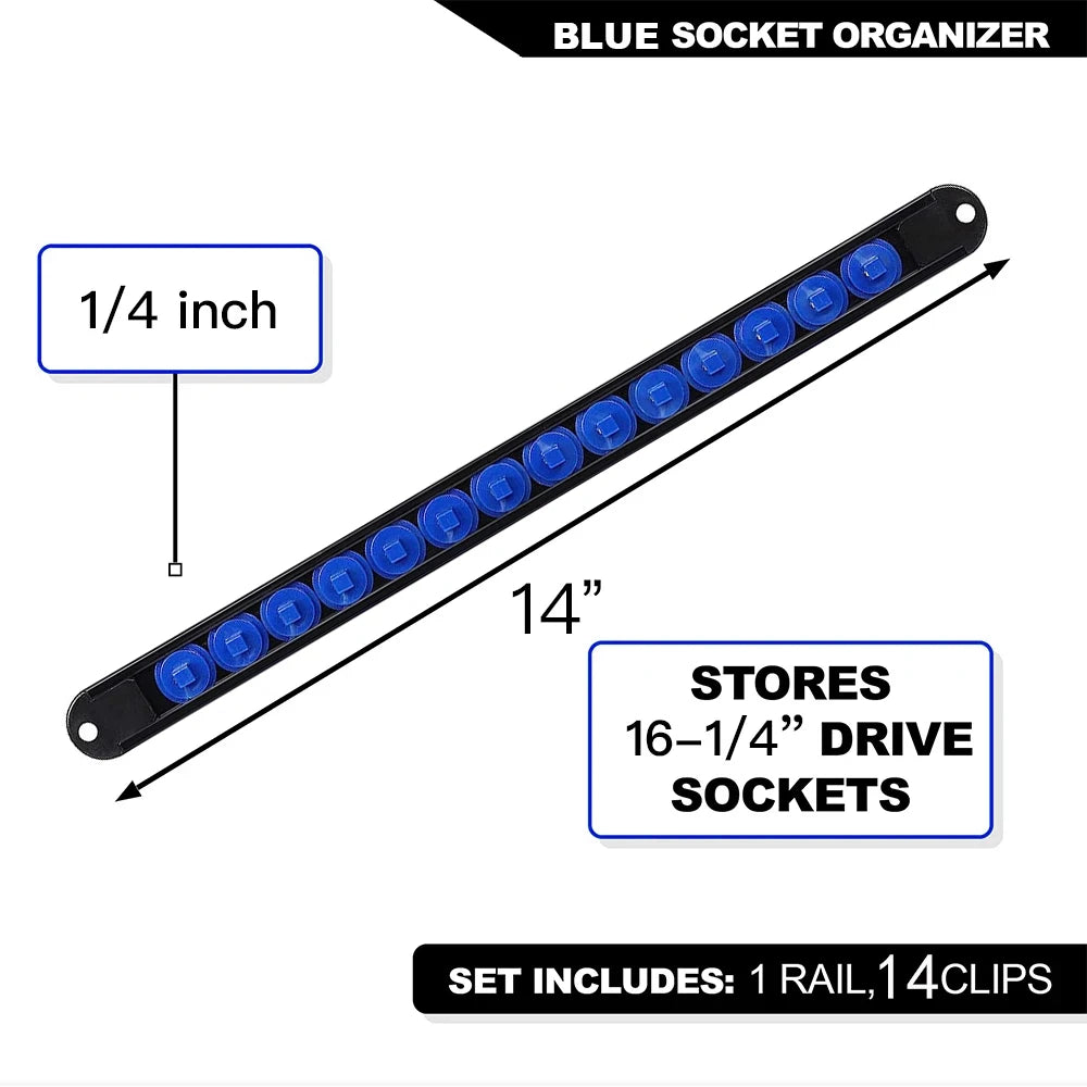 1Pcs 360 Degrees Swivel Socket Organizer 1/4inch 3/8inch 1/2inch Premium Quality Socket Clip Rail Holder Socket Organizer Tools Oasis Select 1-4(6.3mm)-Blue