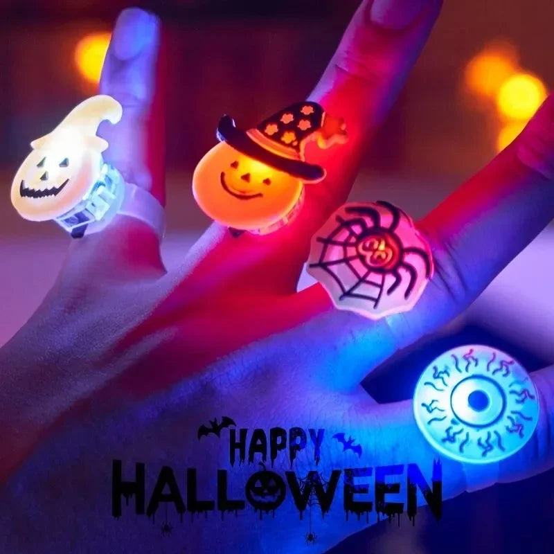 50-200PCS Halloween Glow Pumpkin Ring Cartoon Finger Light for Party Favor Small Gift Spooky Fun Night Rave Accessory Oasis Select