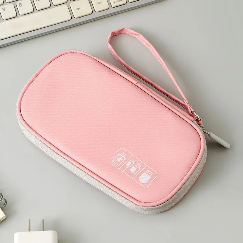 Portable Travel Accessories Organizer Pouch for Power Bank Phone Anti Shock Earbuds Case Handheld Small Electronics Storage Bag Oasis Select Pink