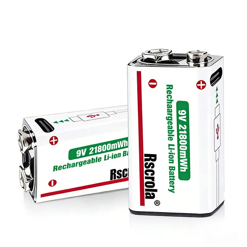 9V Lithium ion Rechargeable Battery 21800mWh High Capacity Long-Lasting for Guitar Microphone Smoke Detector Pedal with Cable Oasis Select