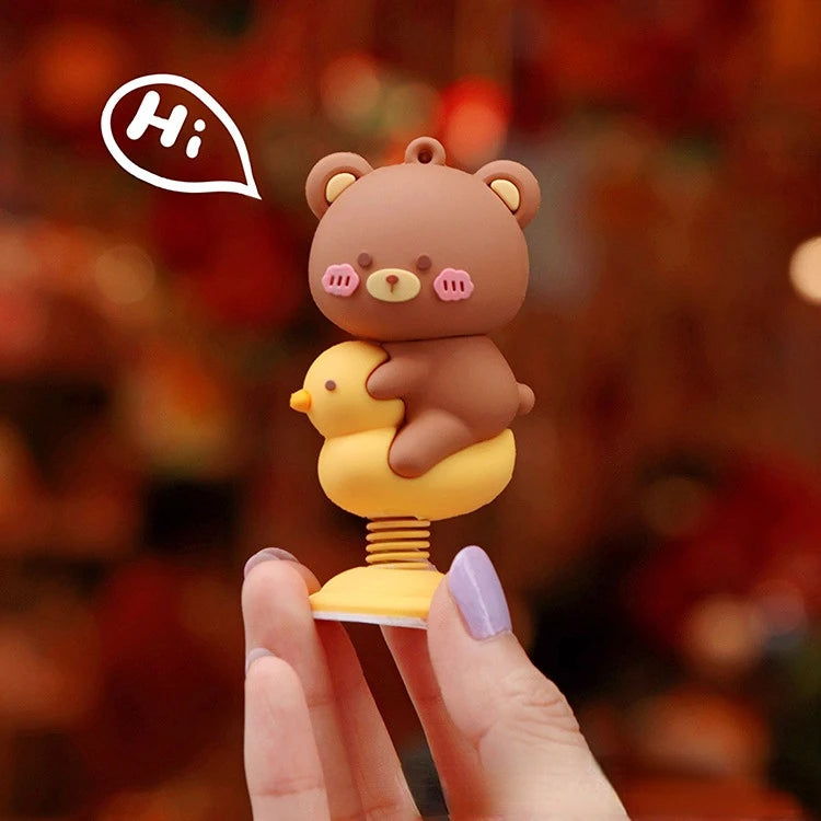 Car Panel Dashboard Decoration Cartoon Animal Shaking Head Spring Toys PVC Car Ornament Doll Auto Interior Accessories Gift Oasis Select little bear