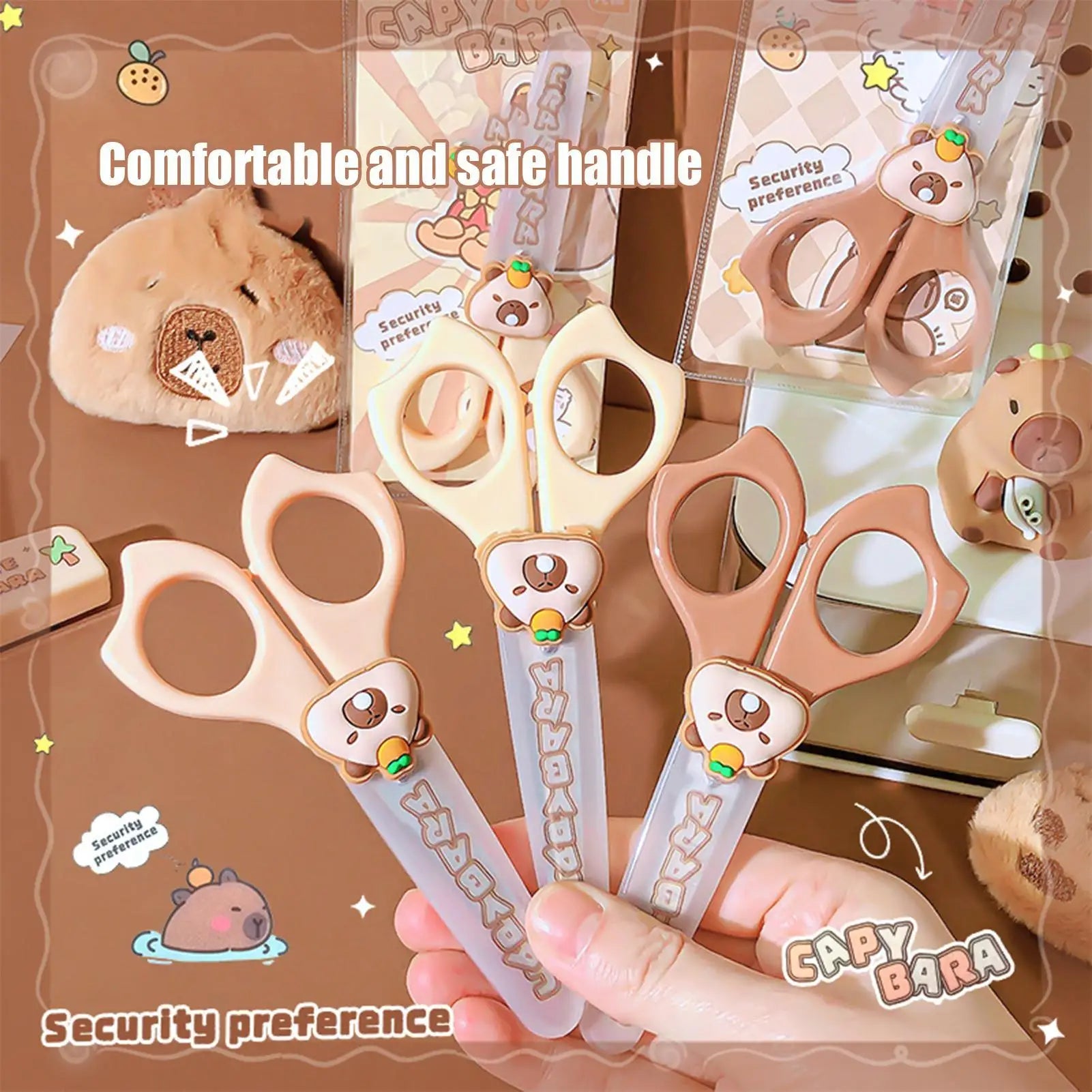 Kid Safety Scissors Capybara Safety Scissors With Round Tip Anti-Slip Handle Students Stationery Children Activities Supplies Oasis Select