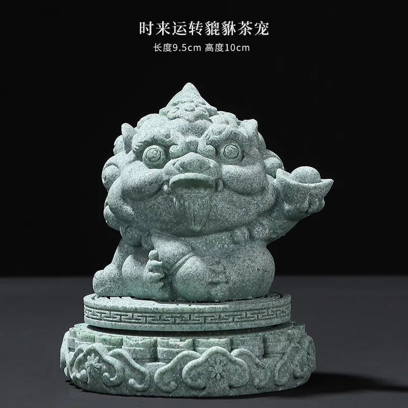 Fortune Comes Creative Pixiu Tea Pet Chinese Style Auspicious Beast Ornament Tea Set Accessory Home Decoration Display Gift Oasis Select with Pixiu Tea Pet