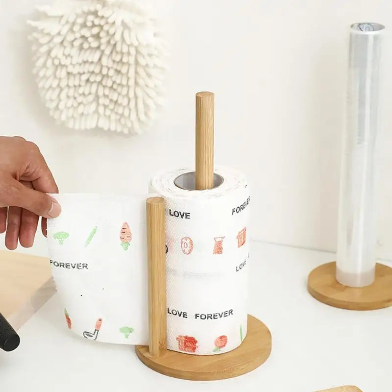 Wood Paper Towel Holder Countertop Wooden Standing Paper Towel Holder Base Paper Towel Holder for Paper Towel Fresh-Keeping Film Oasis Select