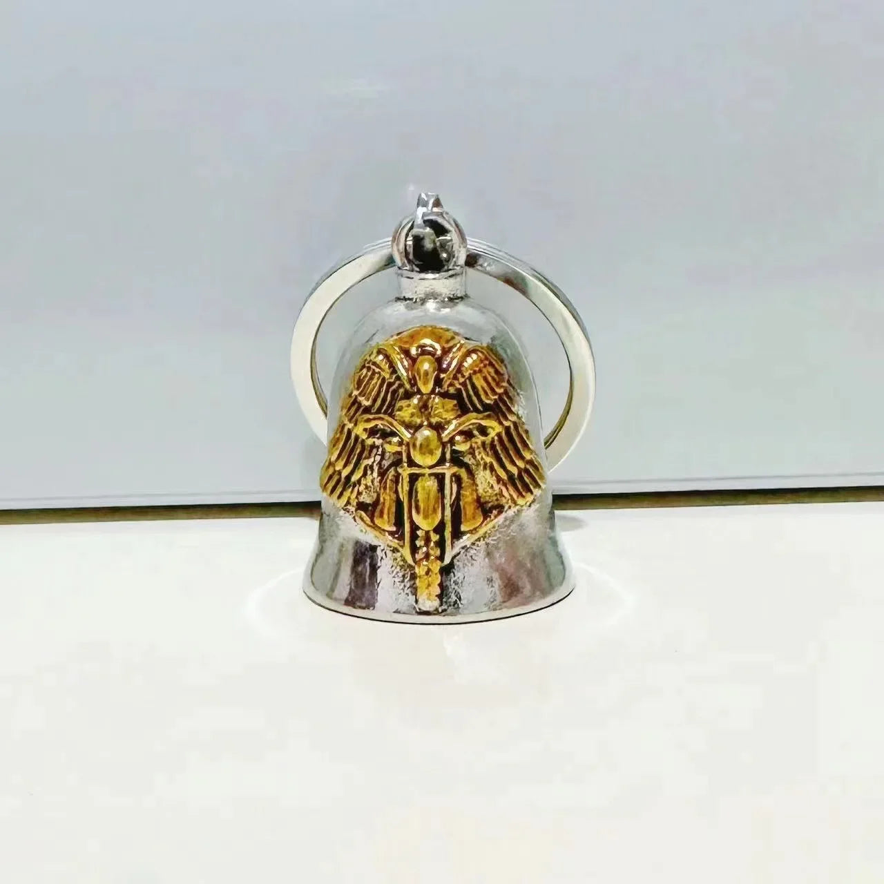 Fashionable Angel Wings Motorcycle Bell Pendant Keychain Punk Rock Men's Riding Party Amulet Exorcism Jewelry Oasis Select