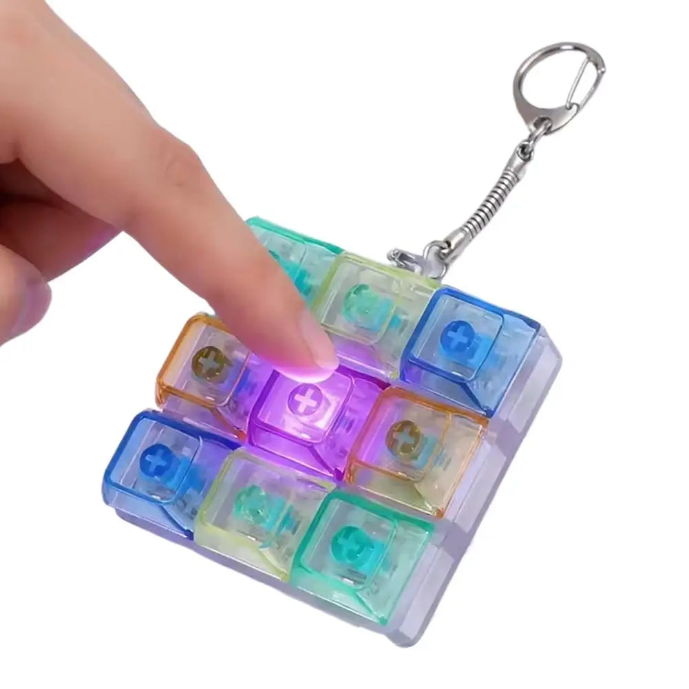 Transparent 9 Keys Mechanical Keyboard Keychain, LED Light Fidget Toy, Stress Relief Clicker Portable Keyring for Adults & Teens Oasis Select with light