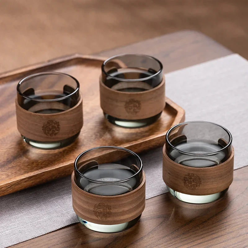 Heat-resistant Glass Tea Cup High Borosilicate Main Cup Tea Tasting Cup Walnut Handle Kung Fu Tea Cup Oasis Select