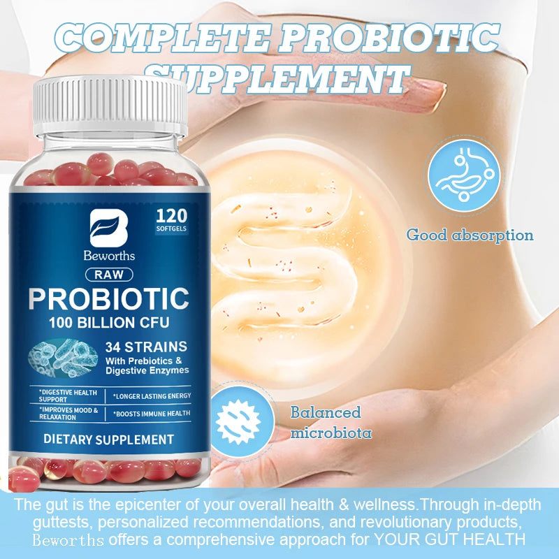 BEWORTHS High Absorption Probiotic Capsules Adults Digestive Health Supplement Promotes Promote Digestion Reduces Bloating Oasis Select