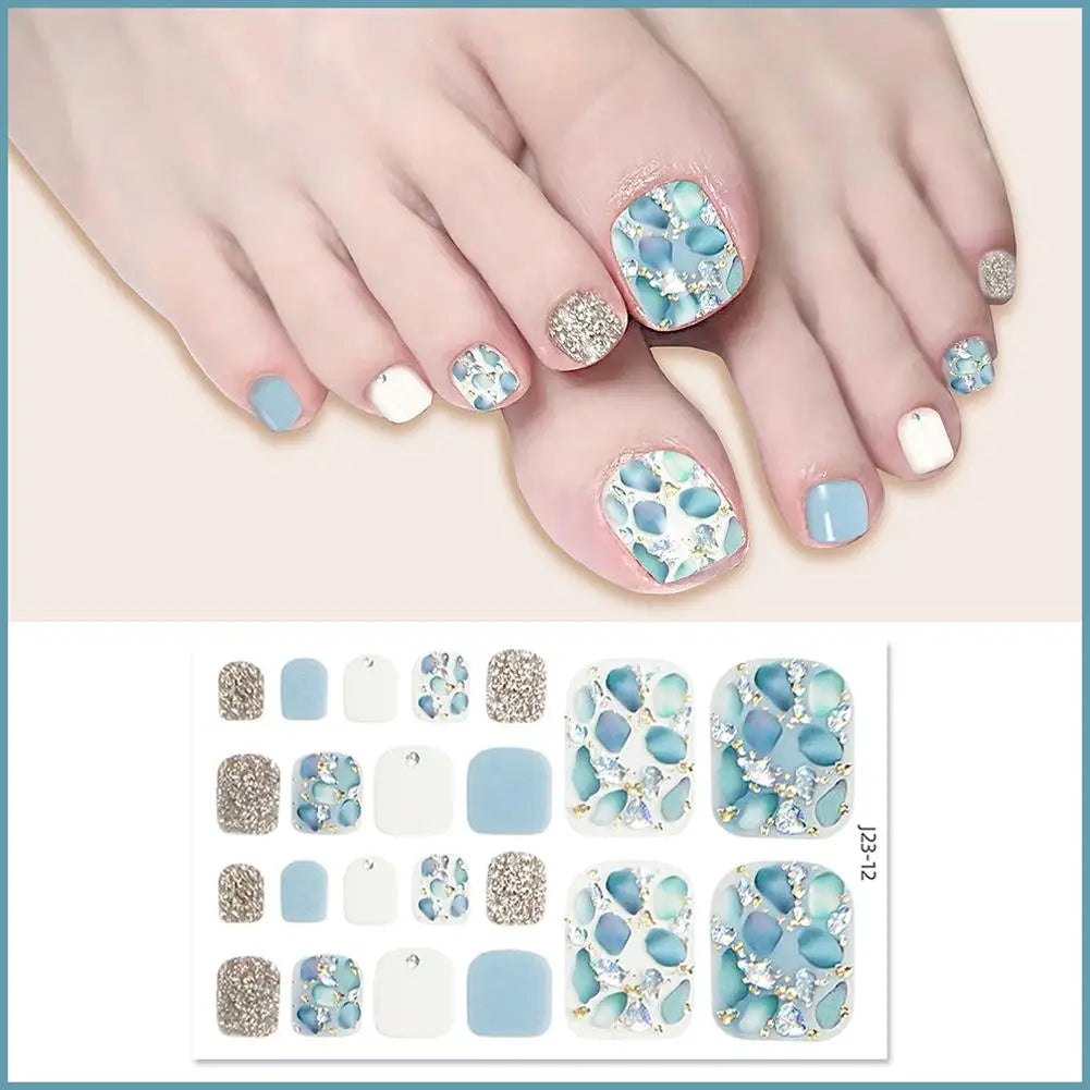 22 Counts Glitter Toe Nail Stickers, Removable Flash Toe Nail Wraps Self Adhesive French Toenail Nail Strips for DIY Manicure Oasis Select 11