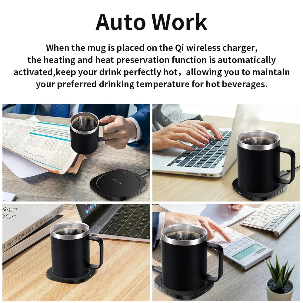 2 IN 1 Coffee Mug Warmer and Wireless Charger with Cup and Lid 55℃/131℉ Intelligent Constant Temperature 10.5oz Oasis Select