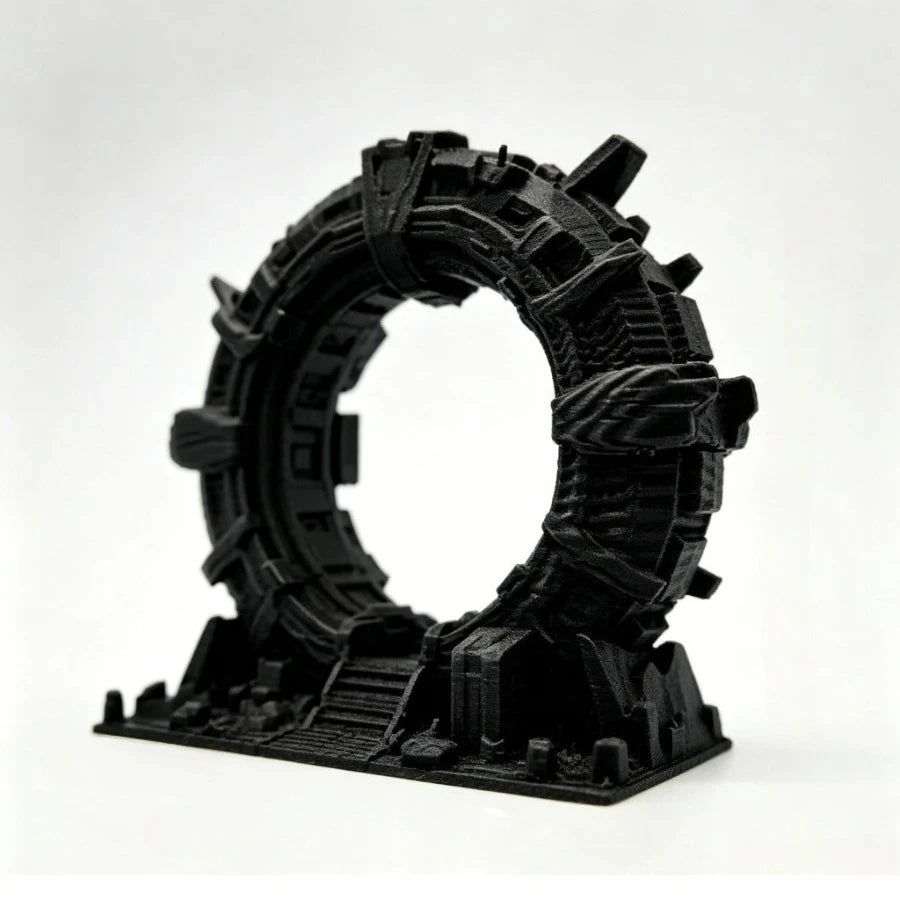 Ancient Ruin Portal Diorama Base - Weathered Stone Stargate Terrain, Tabletop Wargaming Portal Scenery Miniature Oasis Select black