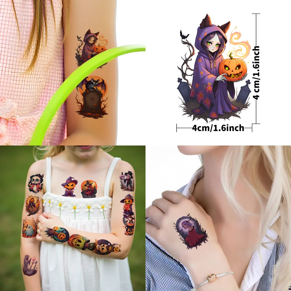 63pcs Halloween Temporary Tattoos – Witch, Ghost & Black Cat