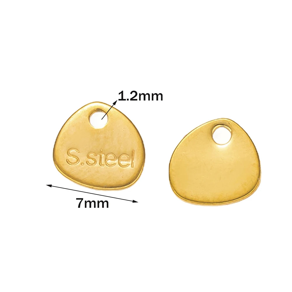 No Fade 50pcs Stainless Steel End Charms Pendants Vacuum Plating Gold Color Chain Extension Tail Charms for Jewelry Making DIY Oasis Select Circular triangle GD