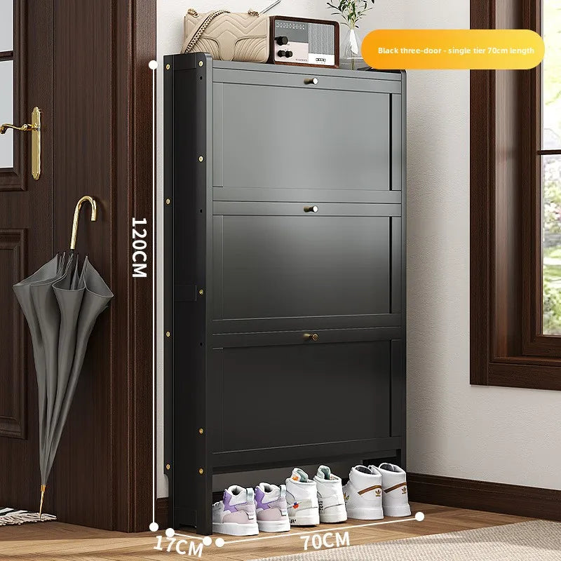 Ultra-thin shoe cabinet 17cm household door economical simple modern storage cabinet narrow large capacity tipping bucket Oasis Select Black single 3-70