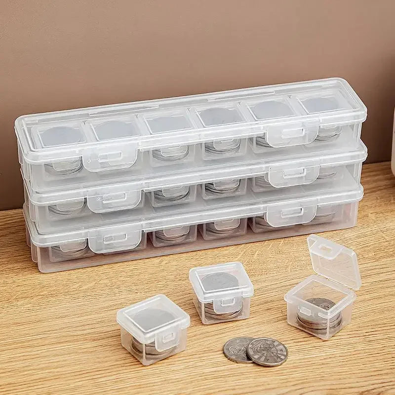 Clear Rectangular Coin Cases Capsules Container Holder Storage Box Plastic For Storing Coins Bins Oasis Select